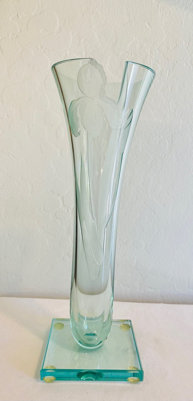 Retro Etched Glass Iris Vase in the style of Gunther Luna