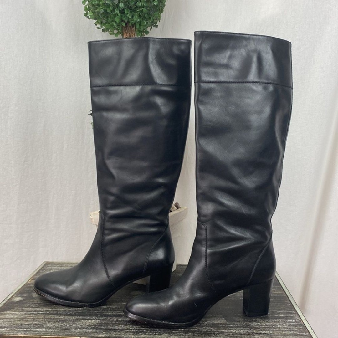 J Crew 100% Leather Black Block Heel Boots 11