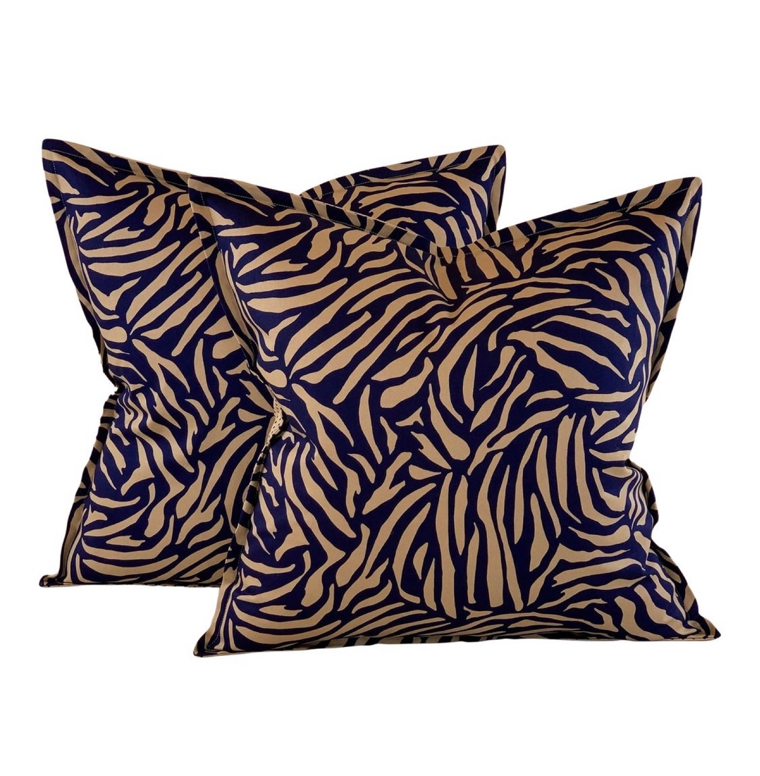Pair Vicki Payne Free Spirit Brown & Blue Zebra Animal Print Pillow Covers