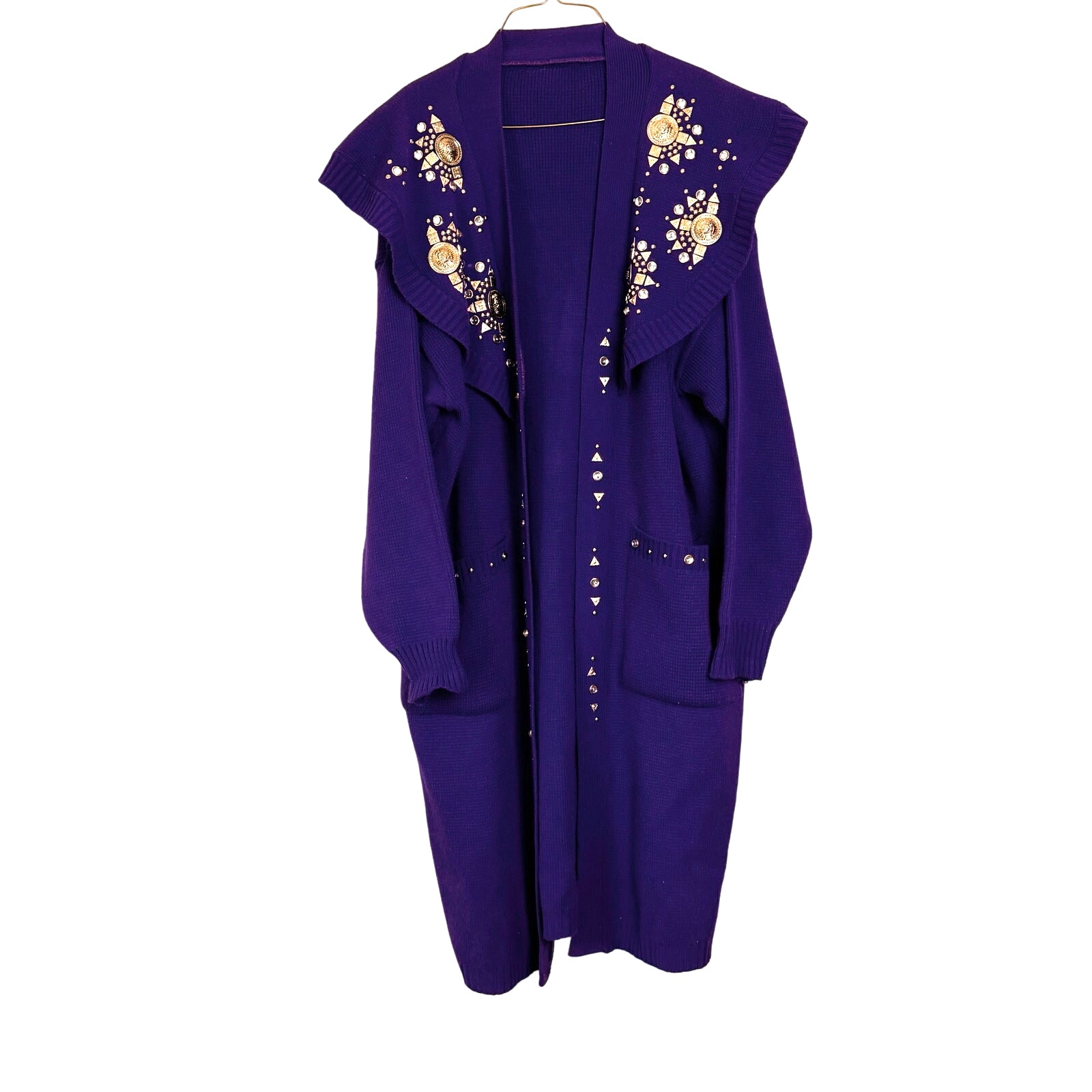 Vintage Boutique Royal Purple Bedazzled Long cowl neck heavy weight cardigan