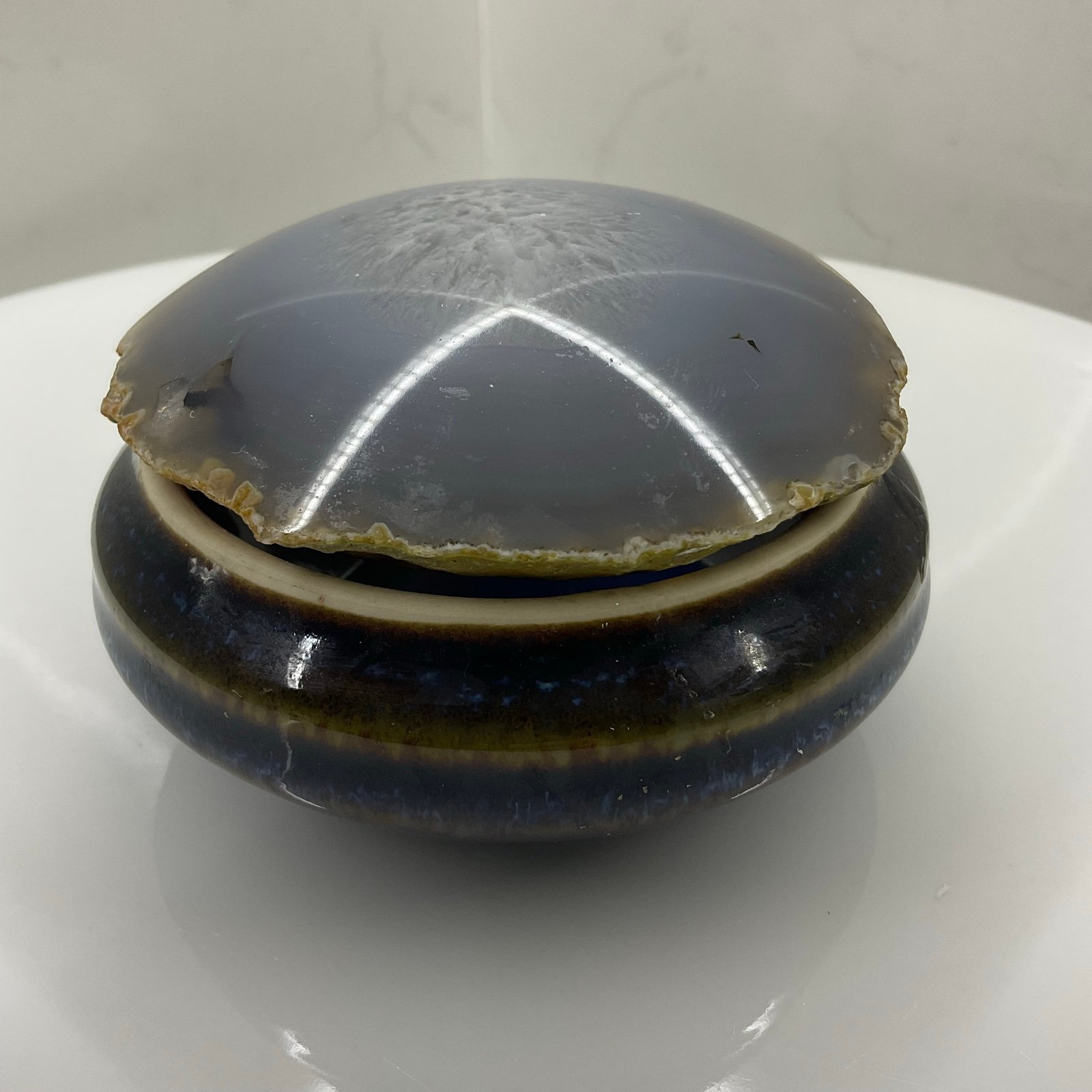 Natural agate raw edge quarts bowl with lid treasure bowl