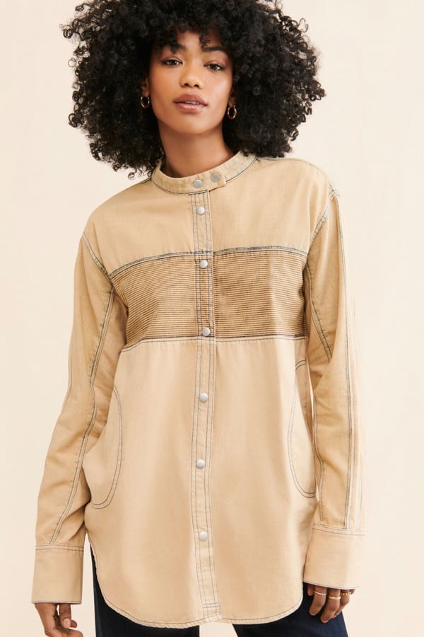 New We The Free by Free People Sand Moto Colorblock Shirt Top sz S