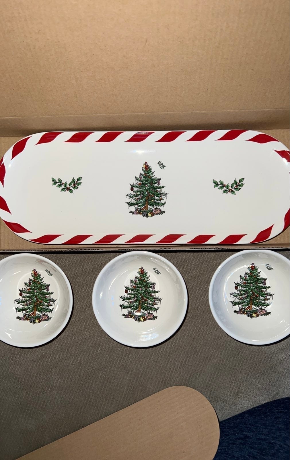 Spode Holiday Christmas Tree ❤️ Peppermint Tray 3 Dipping Bowls