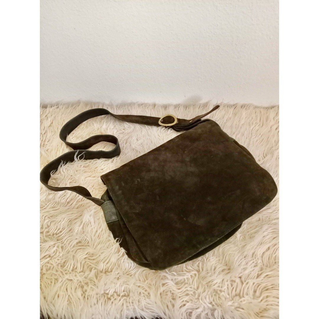 Banana Republic Large Green Suede Messenger Bag Satchel Zip Close Flap Zip Close