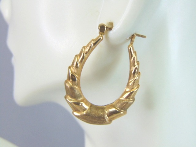 Pr Womens Vintage Estate 10K Yellow Gold Horseshoe Hoop Earrings E4228