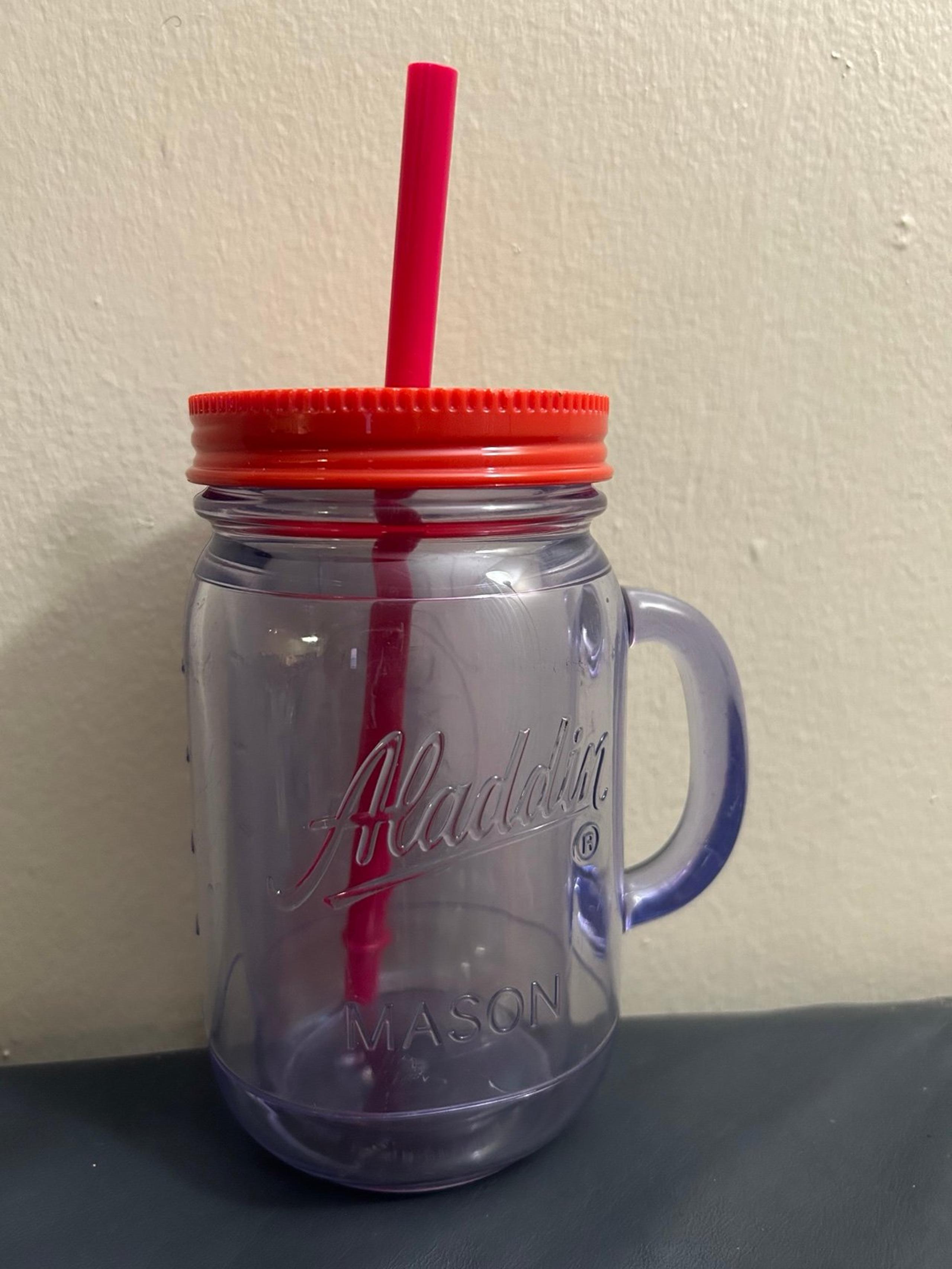 Aladdin Travel Mug 20oz Insulated Mason Jar Tumbler With Red Top and Straw