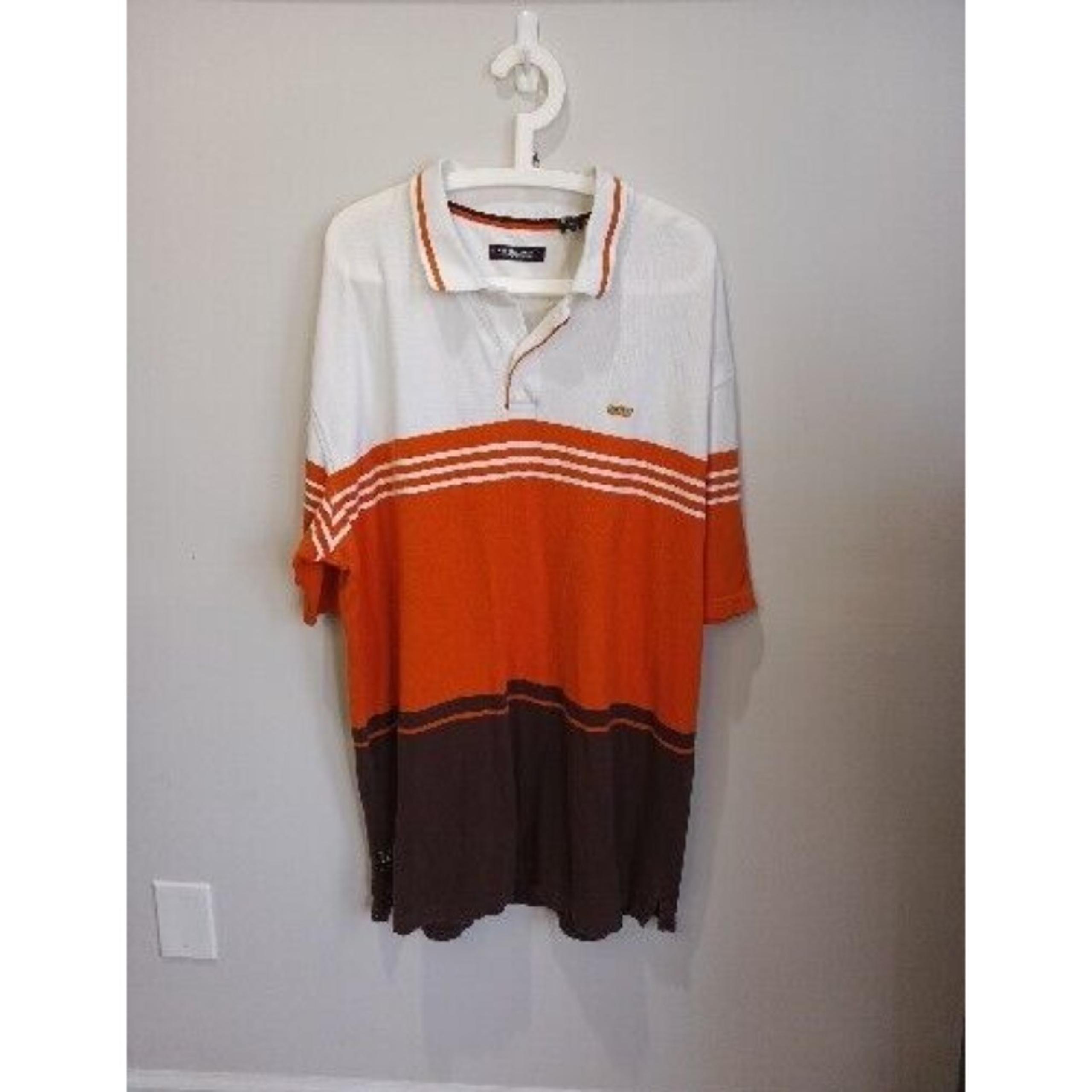 ENYCE Polo Shirt Mens 3XL Cream Orange Brown Metal Logo Tag Hip Hop