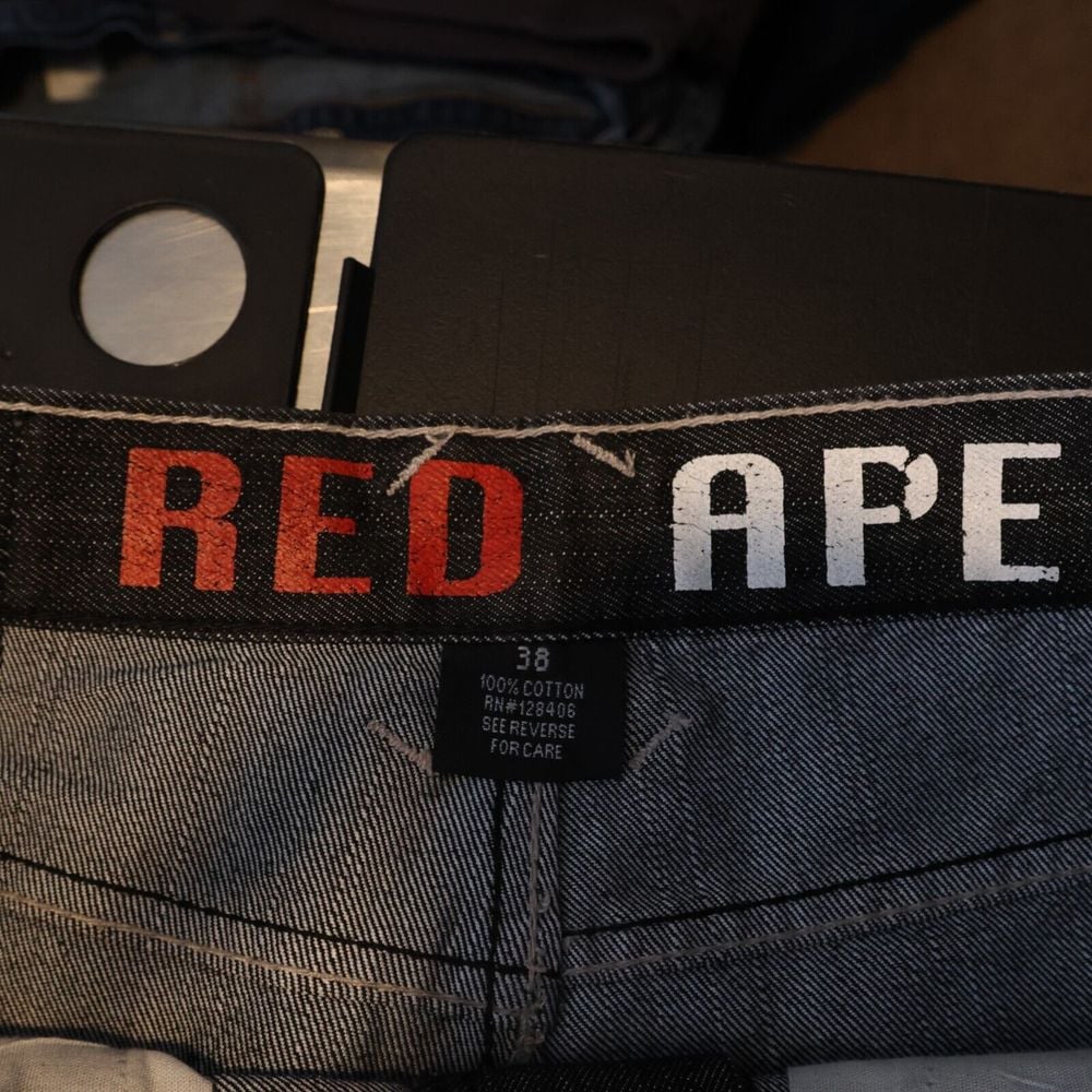 Vtg Red Ape Mens Sz 38 Straight Leg Embroidered Back Hip Hop