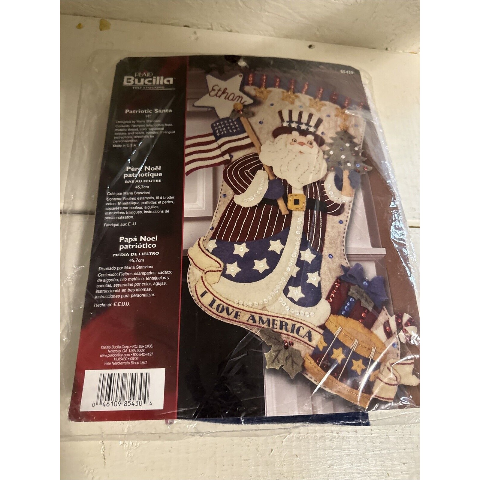NEW Bucilla Original Patriotic Santa Christmas Stocking 2006 Kit 85430 SEALED