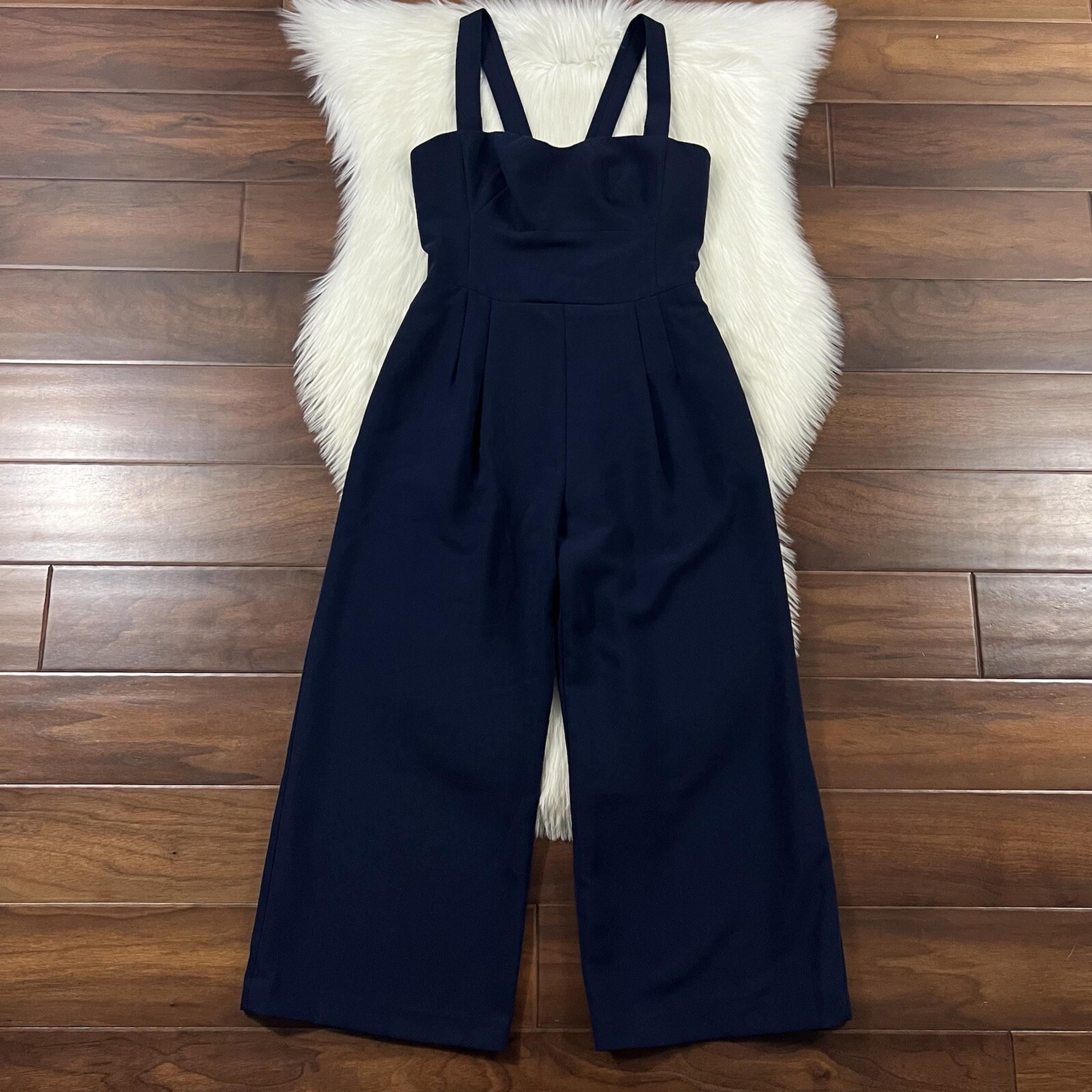 Gal Meets Glam Women's Size 2 Navy Blue Nicole Wide Leg Crop Jumpsuit