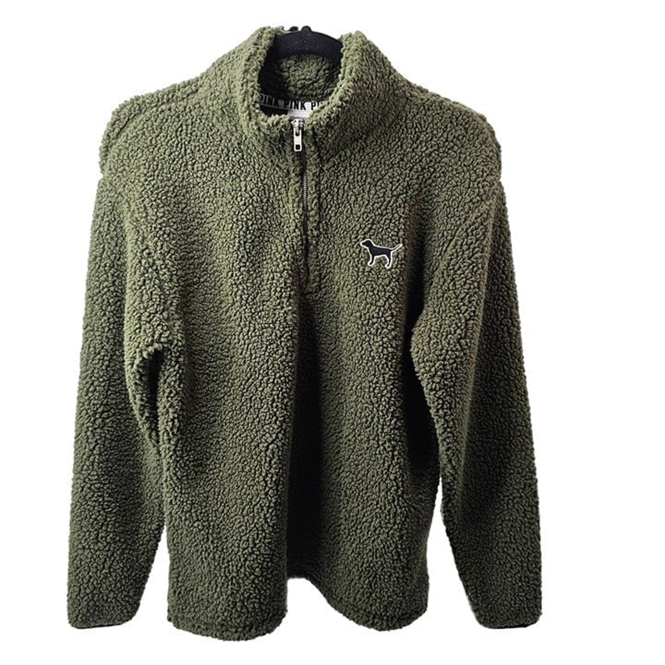 Victorias Secret Pink Jacket Sherpa Boyfriend Green Quarter Zip Pullover Fleece