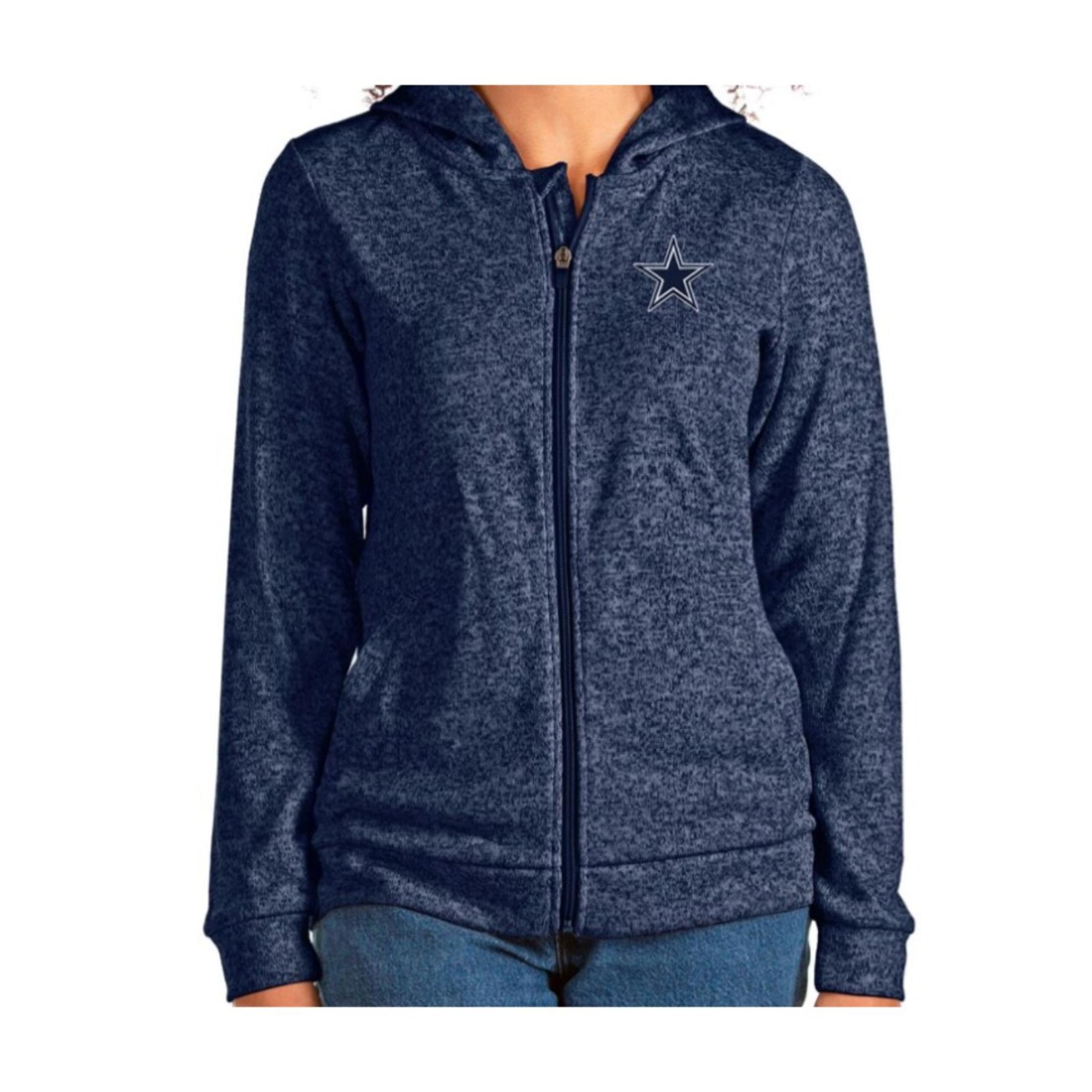 Antigua Dallas Cowboys Women's Heather Navy Long Sleeve Full Zip Hoodie L