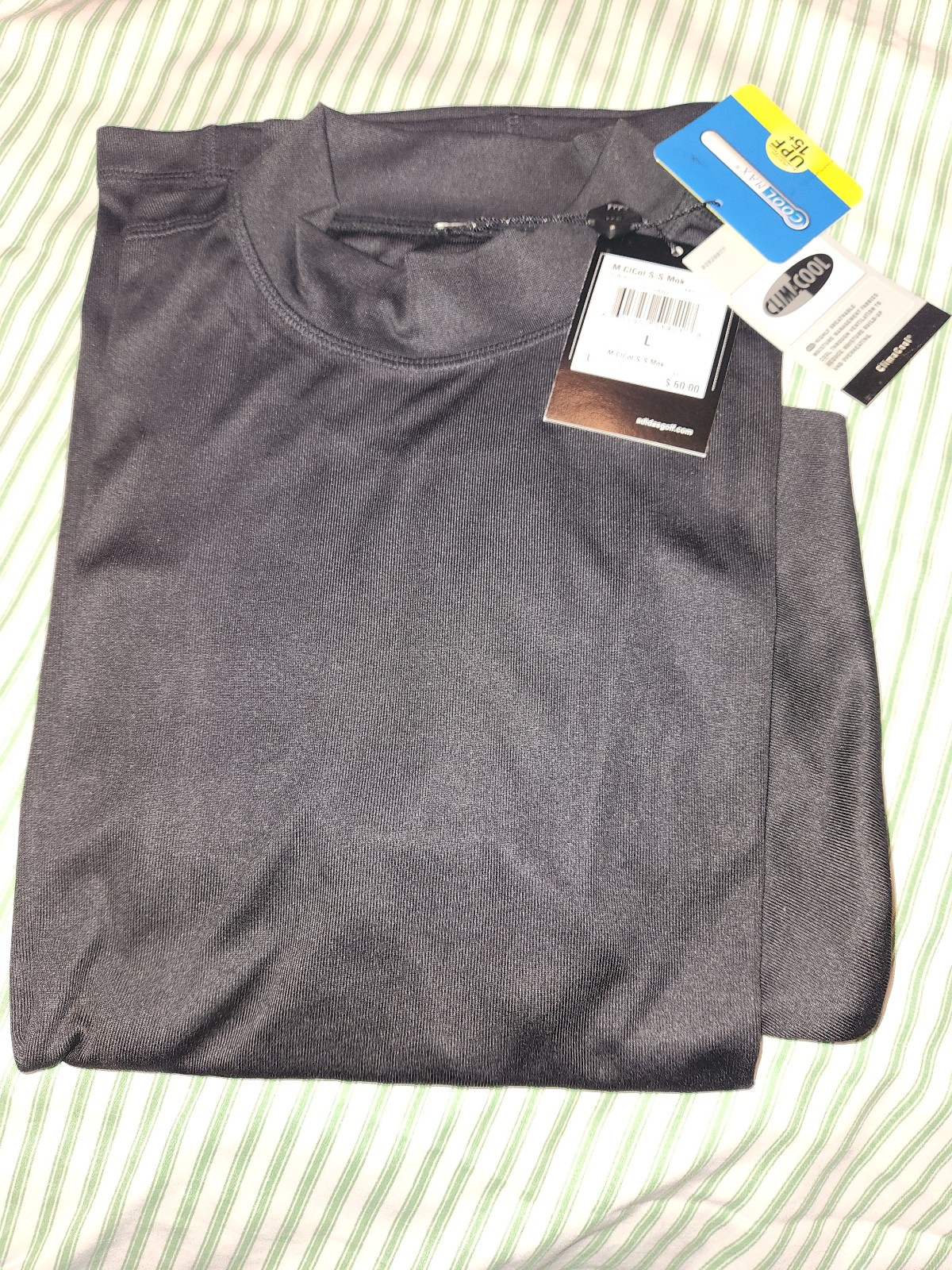 New Mens Adidas Black Shirt, size Large. Climate Cool with UPF 15+.
