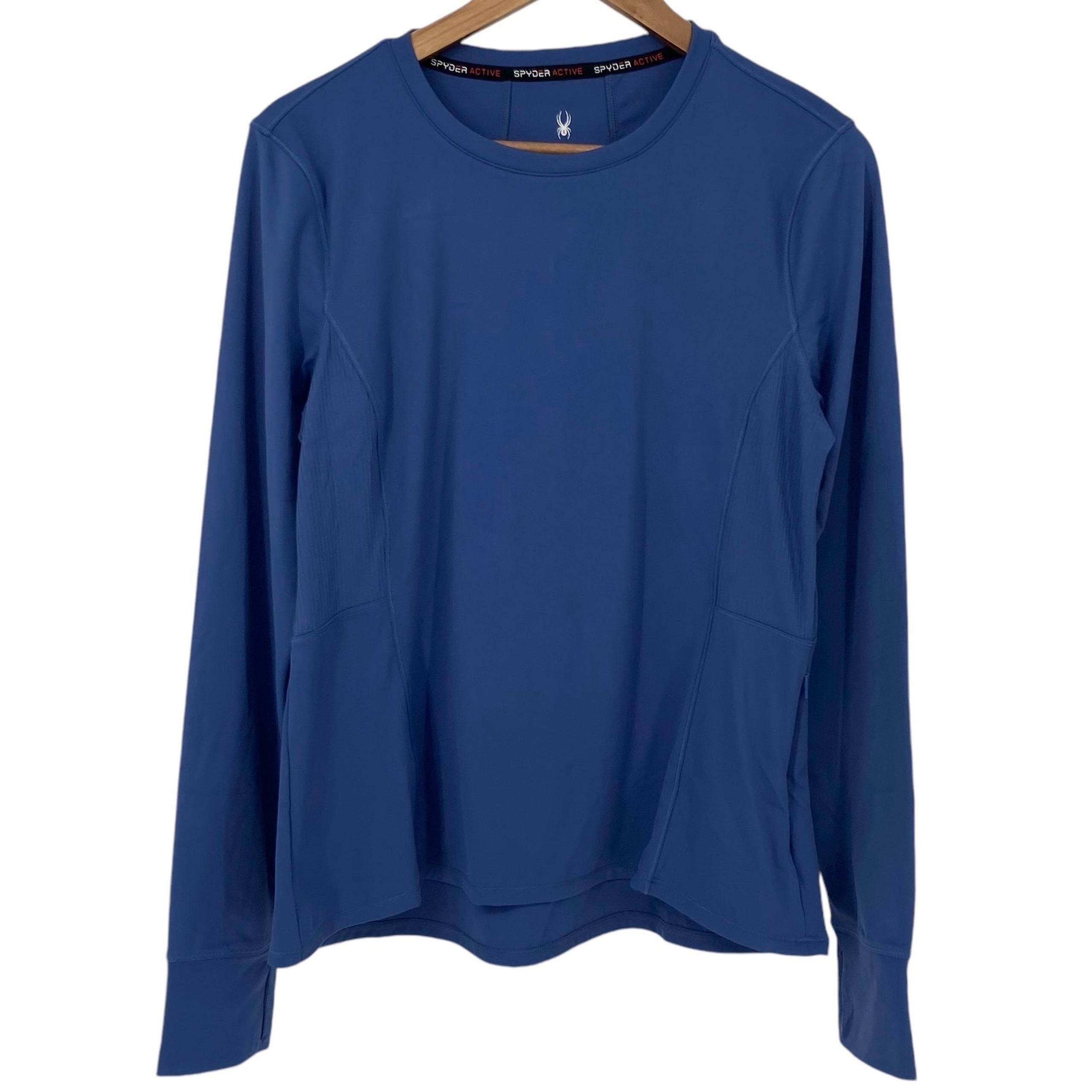SPYDER NWOT Long Sleeve Activewear Pullover Top Blue Zip Pocket Thumb Holes L