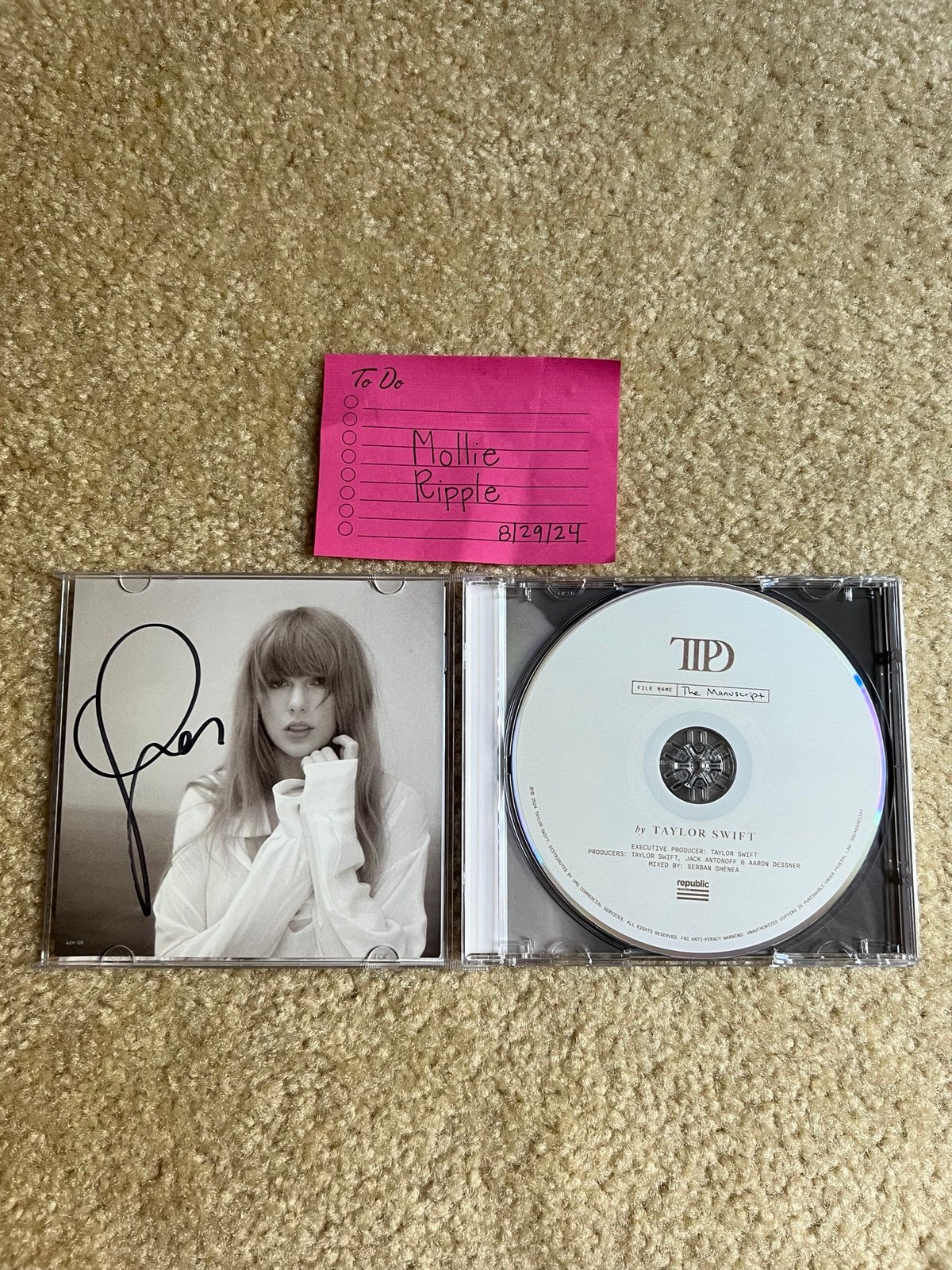 SIGNED Taylor Swift TTPD Manuscript CD