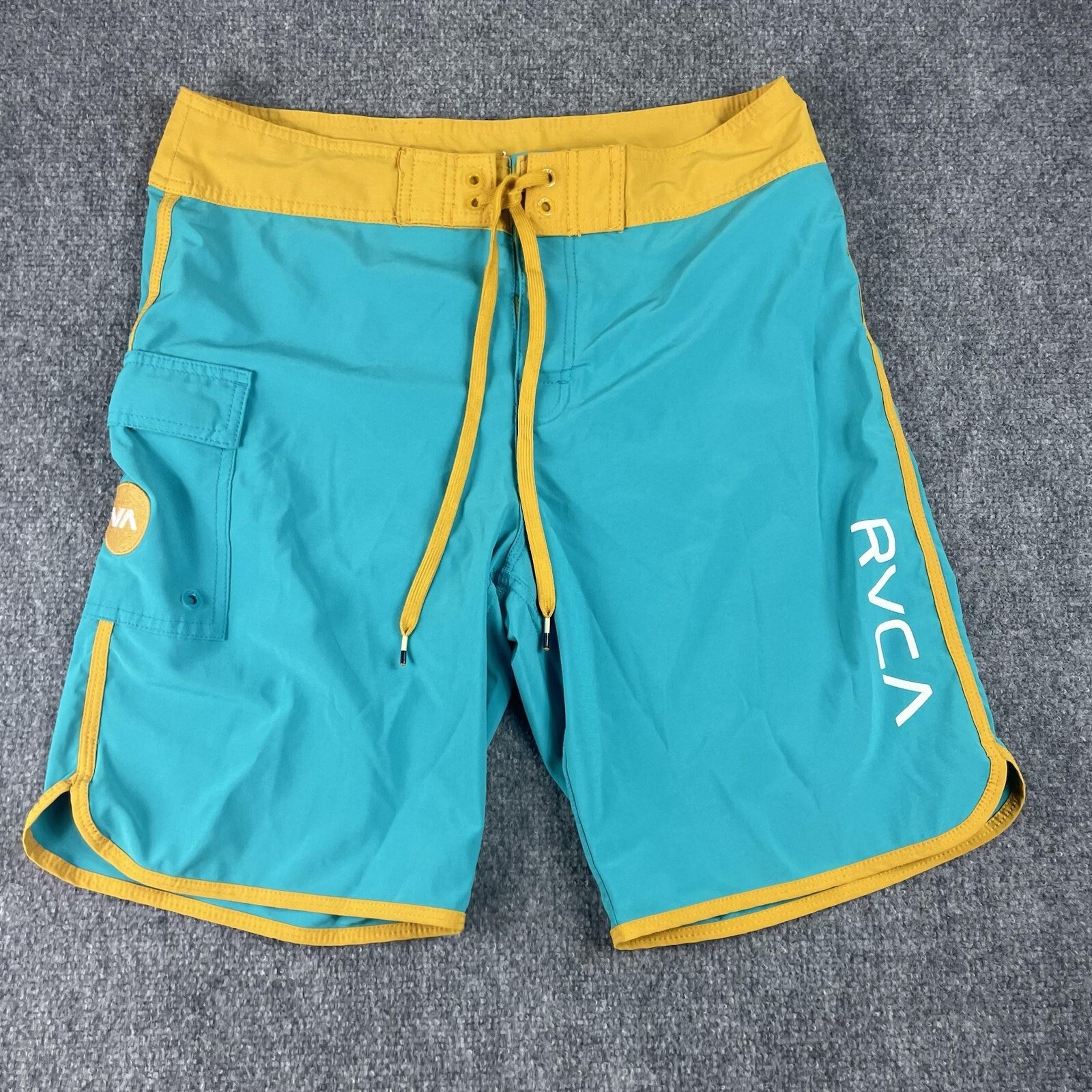 RVCA Board Shorts 36 Blue Gold Performance Stretch Men's