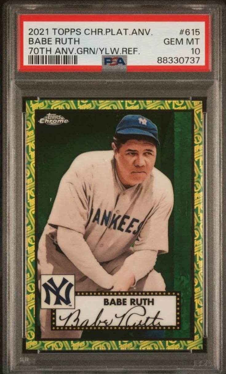 2021 TOPPS PLATINUM ANNIVERSARY BABE RUTH 70TH ANNIVERSARY REF /99 PSA 10