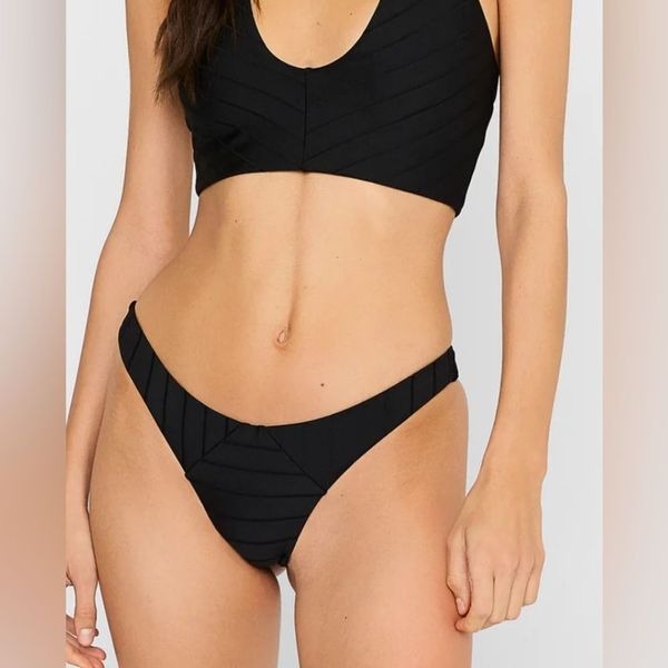 NWOT Beach Bunny Sydney Black High Leg Ribbed Bikini Bottom - Size XL