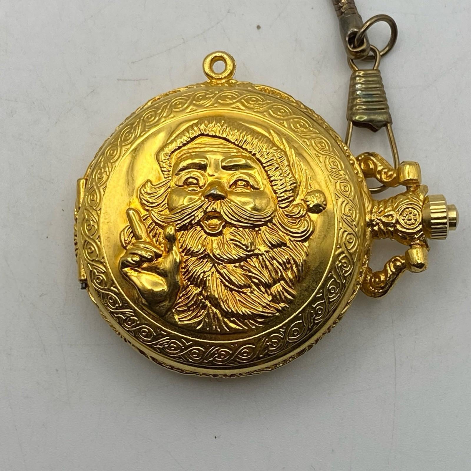 Vintage Department 56 Christmas time Santa Claus pocket watch Chain