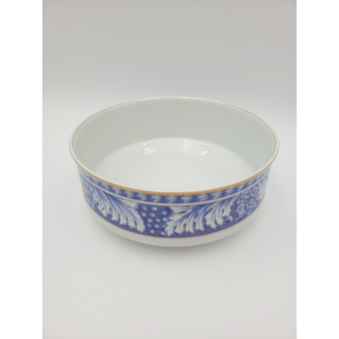Vtg Block Spal Obidos Porcelain Vegetable Serving Bowl 9 Blue Floral Gold Trim