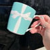Tiffany and co. Coffee/tea cup teal cup white ribbon bow Japan made glass