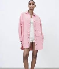 ZARA Denim Overshirt with Pocket Bubble Gum pink Jacket oversize