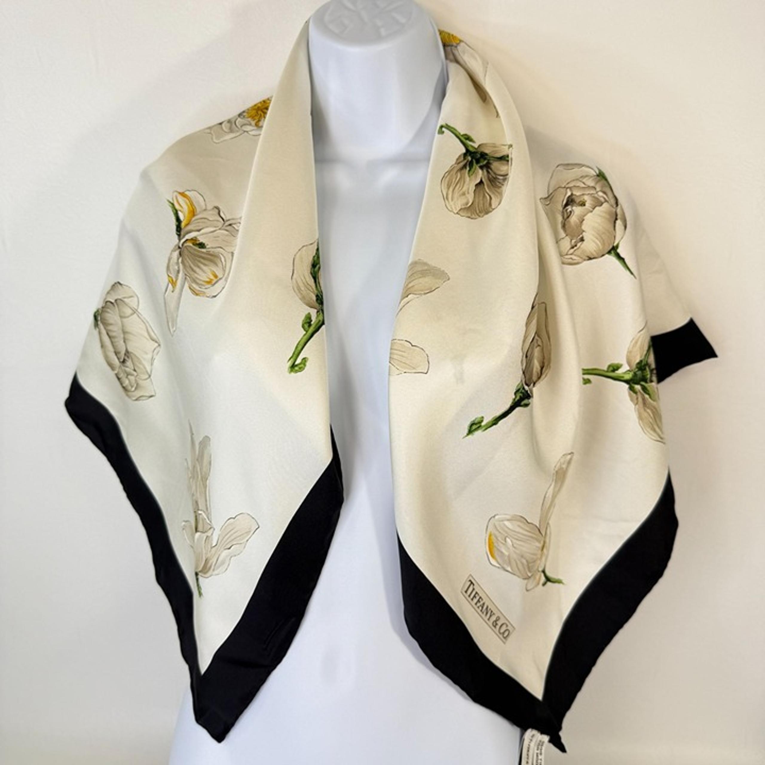 Tiffany & Co 100% Silk Scarf Garden Floral Flowers 34" Square Neutral