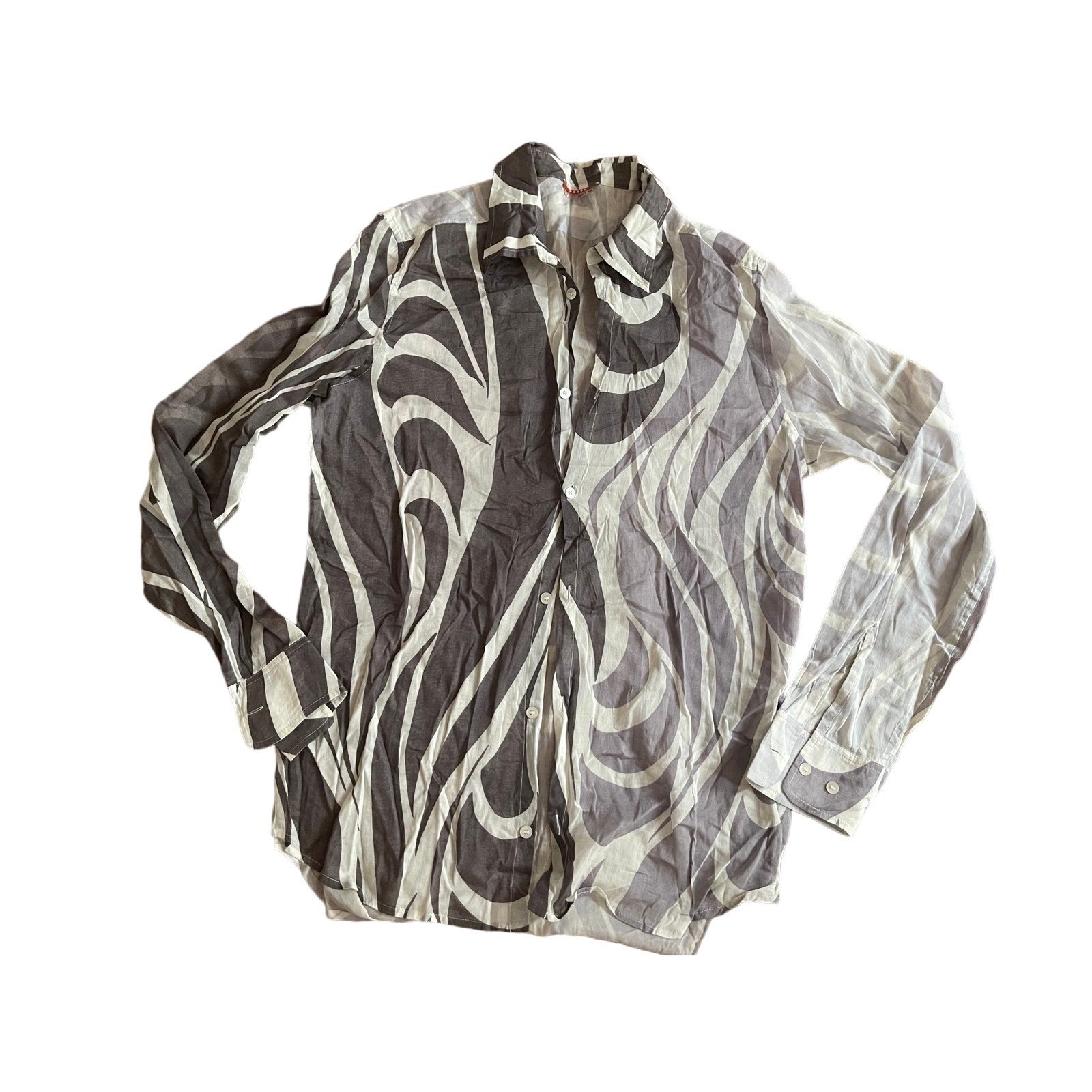 Mens Prada Long Sleeve Lightweight Sheer Collared Shirt Gray Design L