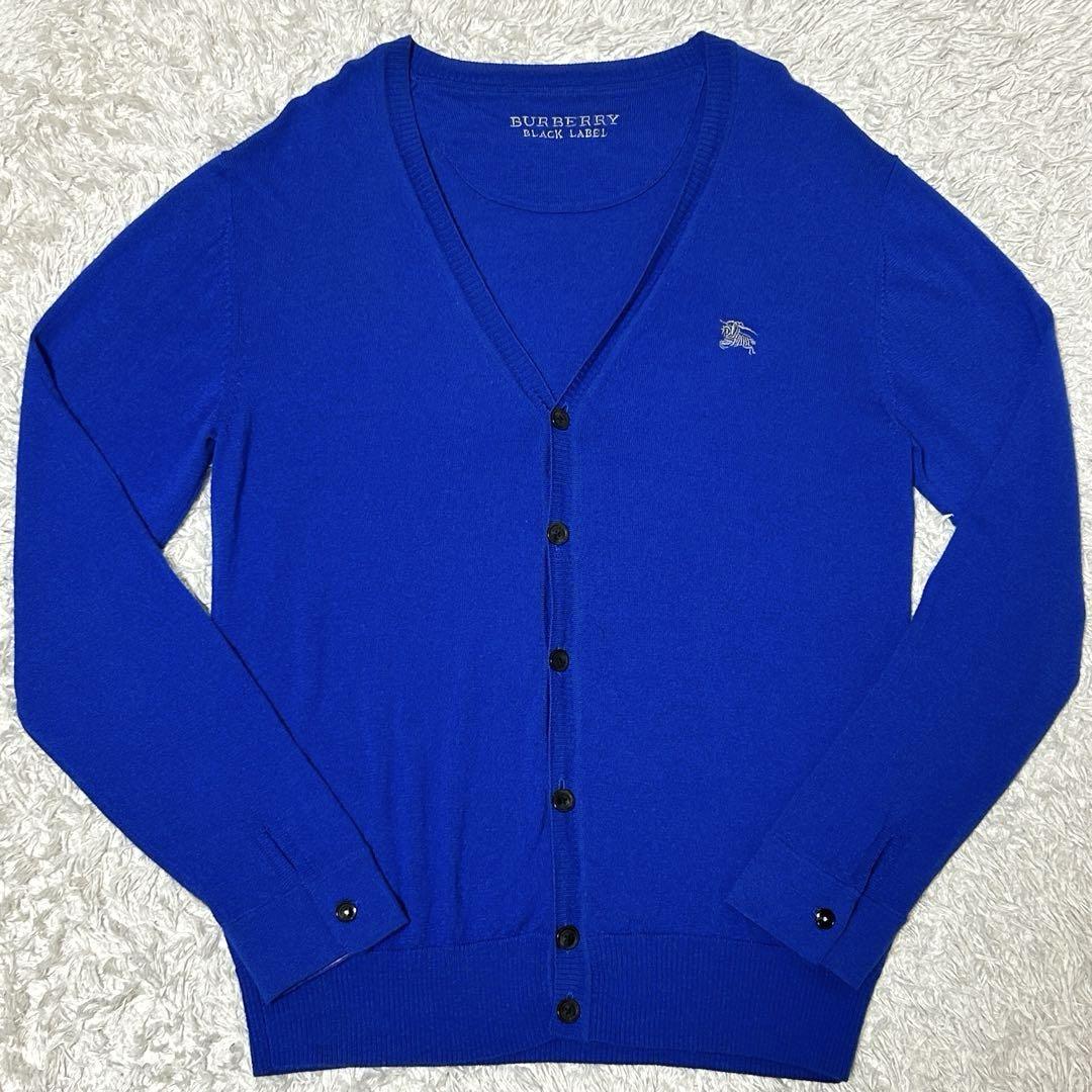 ★Rare Color L Size★ Burberry Black Label Cardigan Horse Logo Blue