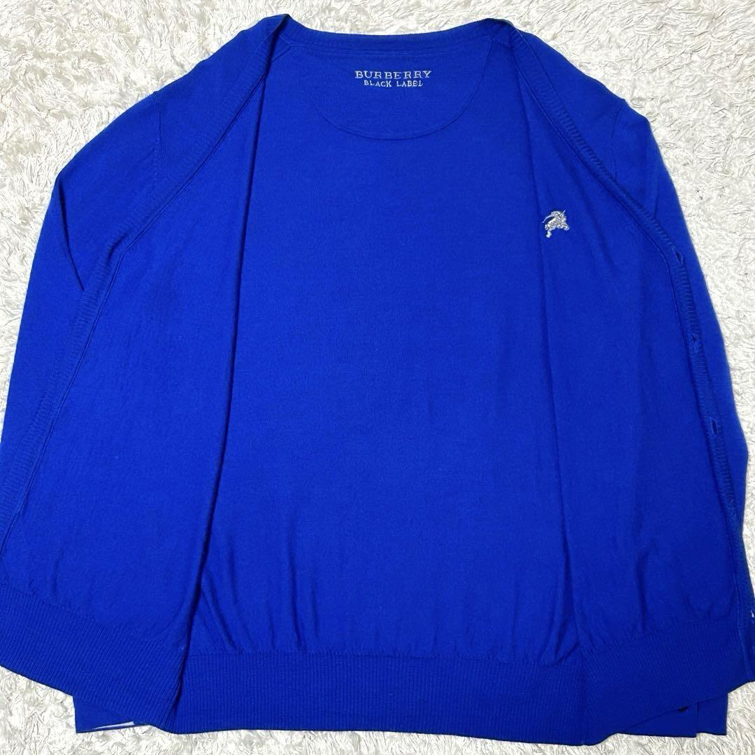 ★Rare Color L Size★ Burberry Black Label Cardigan Horse Logo Blue - detail