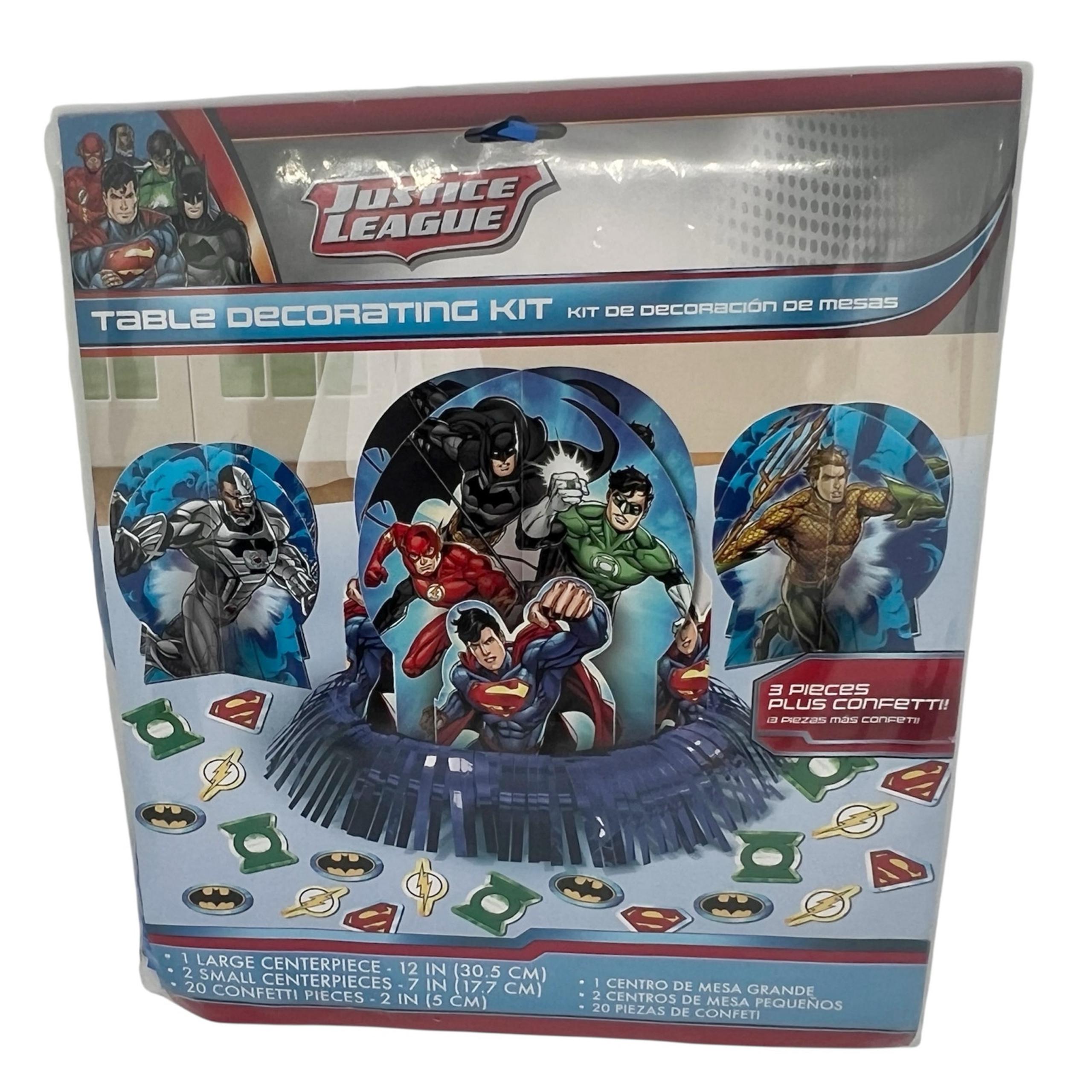New in Package Justice League Party Table Decorating Kit 3 Pieces Plus Confetti