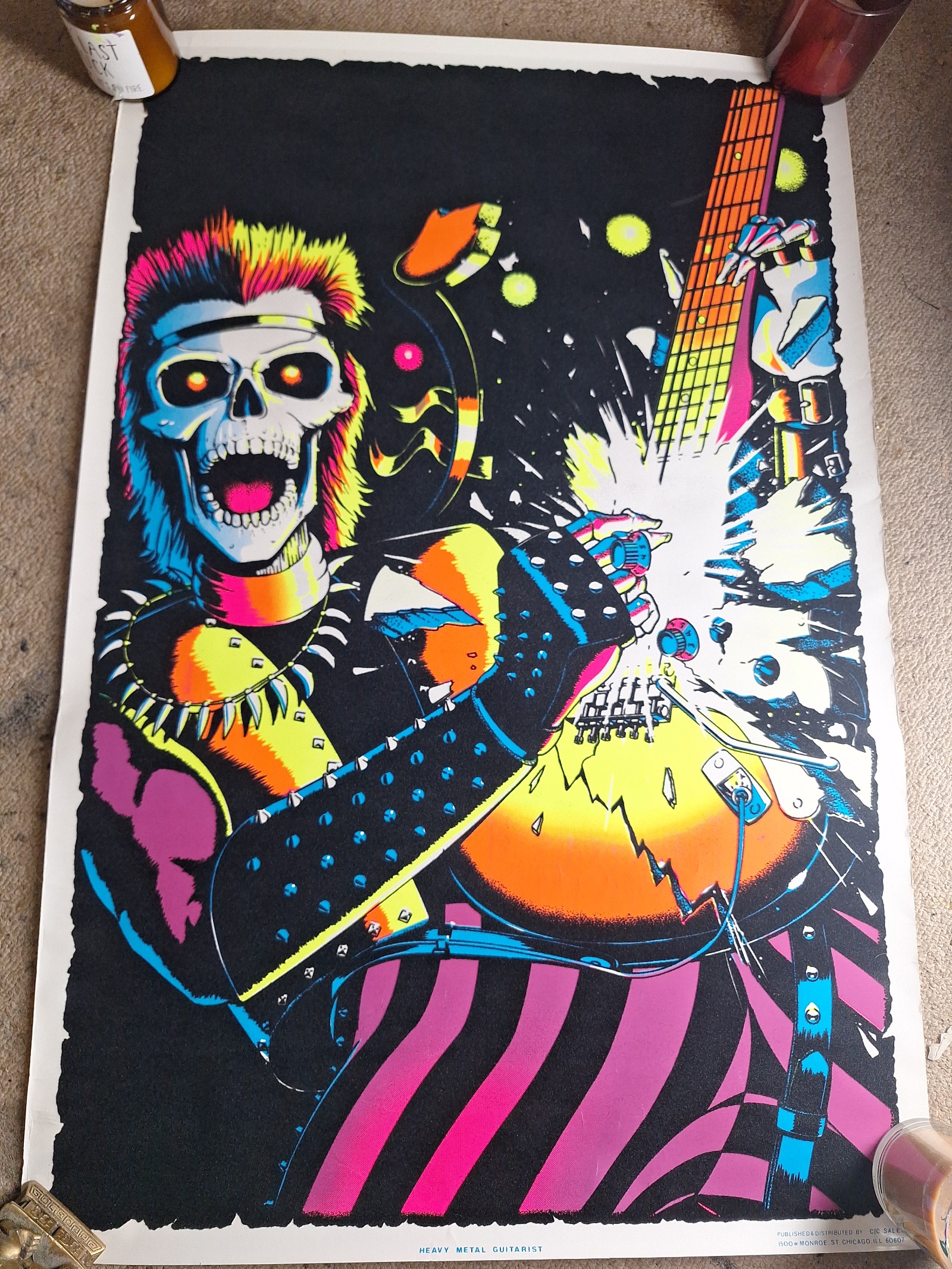 Vintage early 80s Heavy METAL Guitarist blacklight fuzzy 23x35 poster