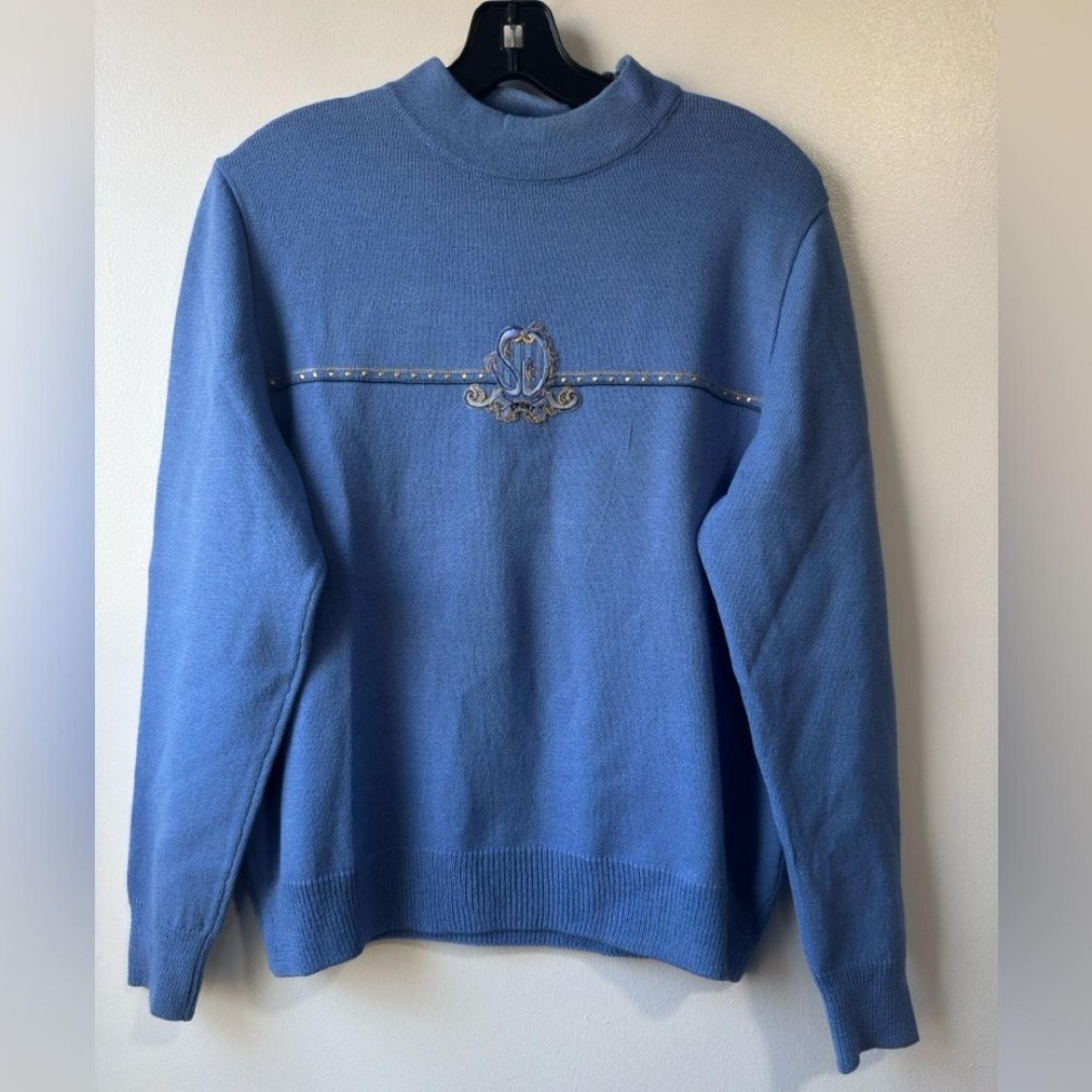 ST. JOHN Women’s Sport Essentials Mock Neck Sweater Blue Sz M