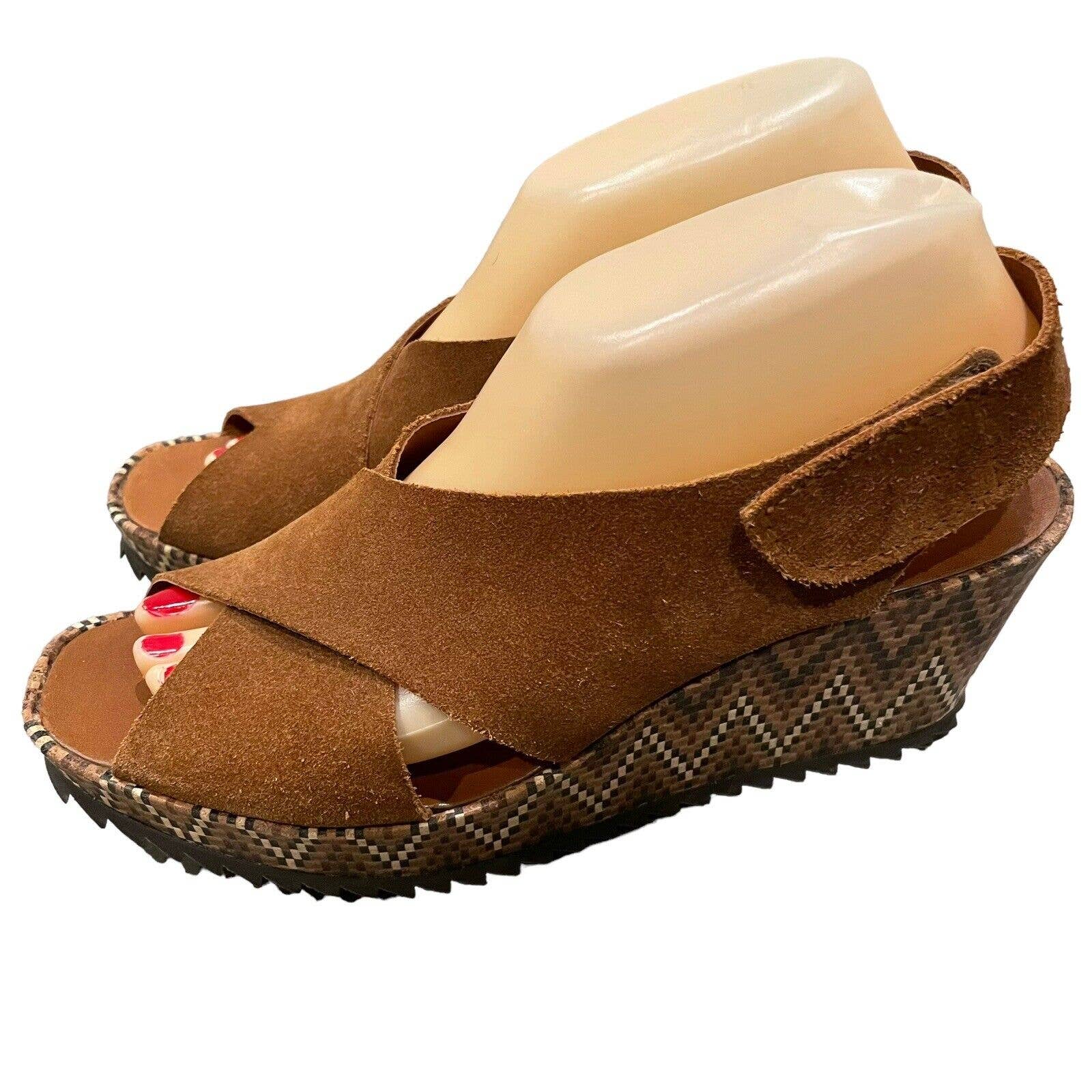 Pedro Garcia Federica Brown Suede Criss Cross Wedge Sandals 38.5 US 8.5
