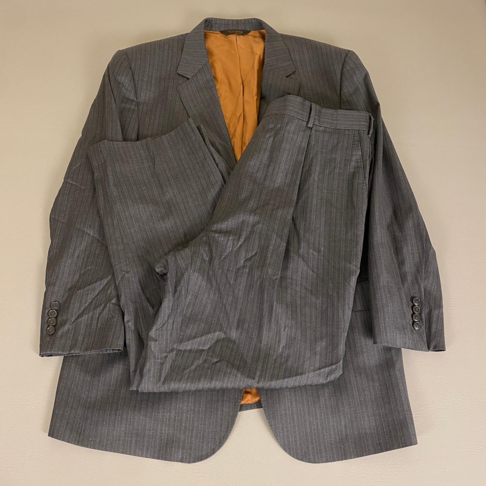 Joseph A Bank Wool Two Piece Suit Blazer & Pants Set Mens 46L 40W Pinstripe Gray