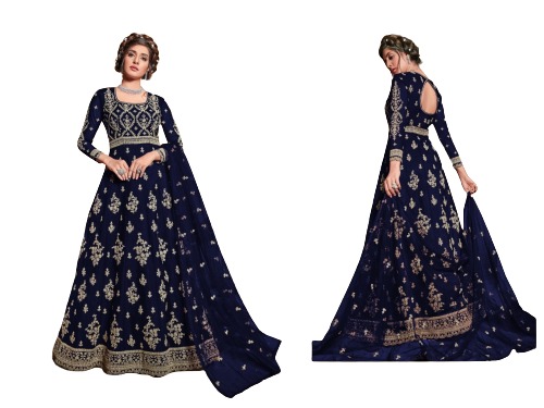 Fancy Navy Blue Net Georgette Anarkali with Heavy Embroidery Work Sizes:36-42-44