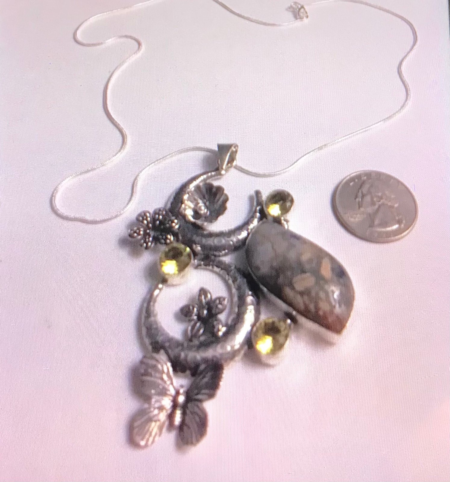Citrine Mosaic Jasper 925 Sterling Silver Necklace