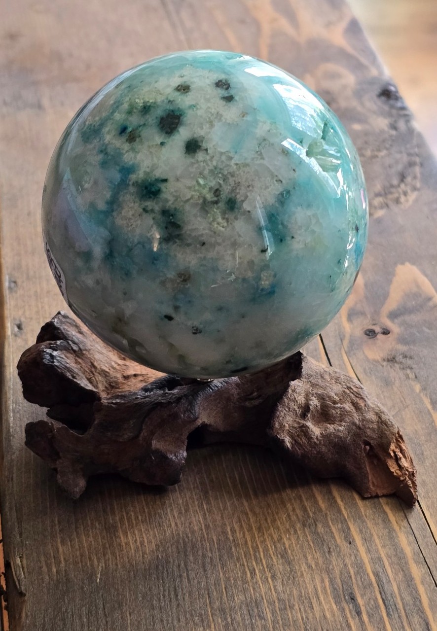 Large Phoenix Stone Sphere with Driftwood Stand 69mm