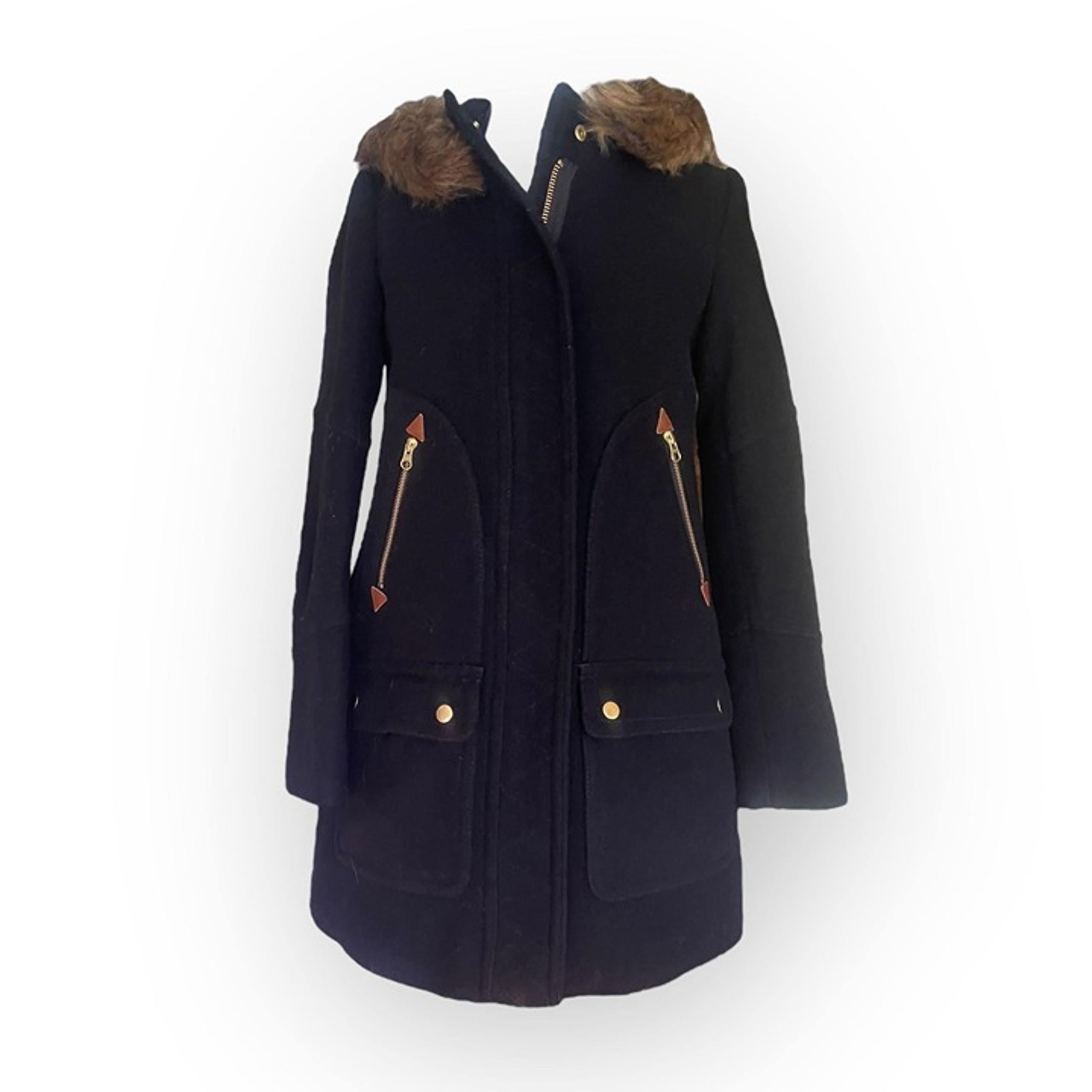 NWT J. Crew Black Hooded Chateau Parka Jacket in Italian Stadium Cloth Wool Size