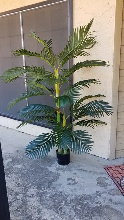 6.5FT Artificial Golden Cane Palm Tree, Fake Palm Tree with Three Trunks