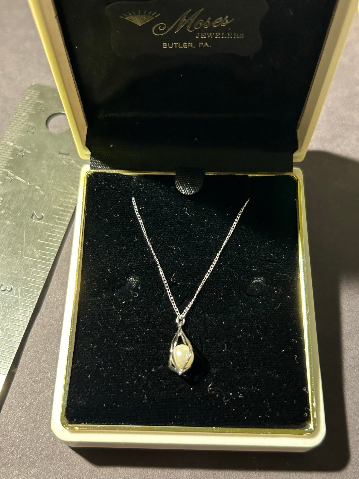 NIB vintage A&Z designer 14k white gold with pearl pendant necklace fine jewelry