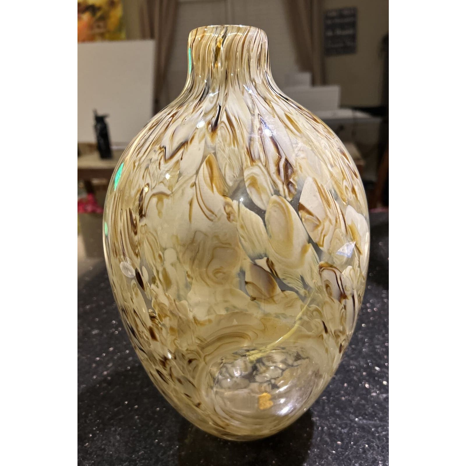Art Glass Vase 13 High HAND BLOWN Beige