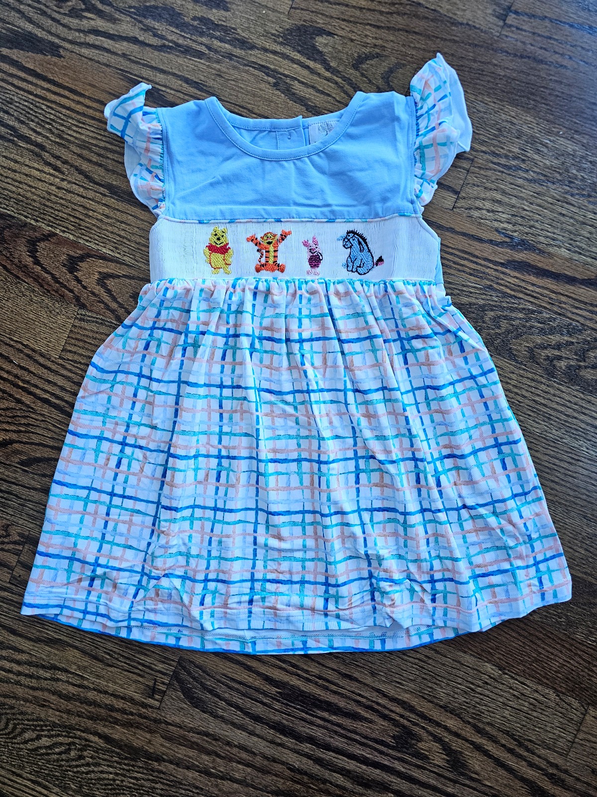 New Toddler Girl Smocked Disney Winnie the Pooh Plaid Dress, 4T