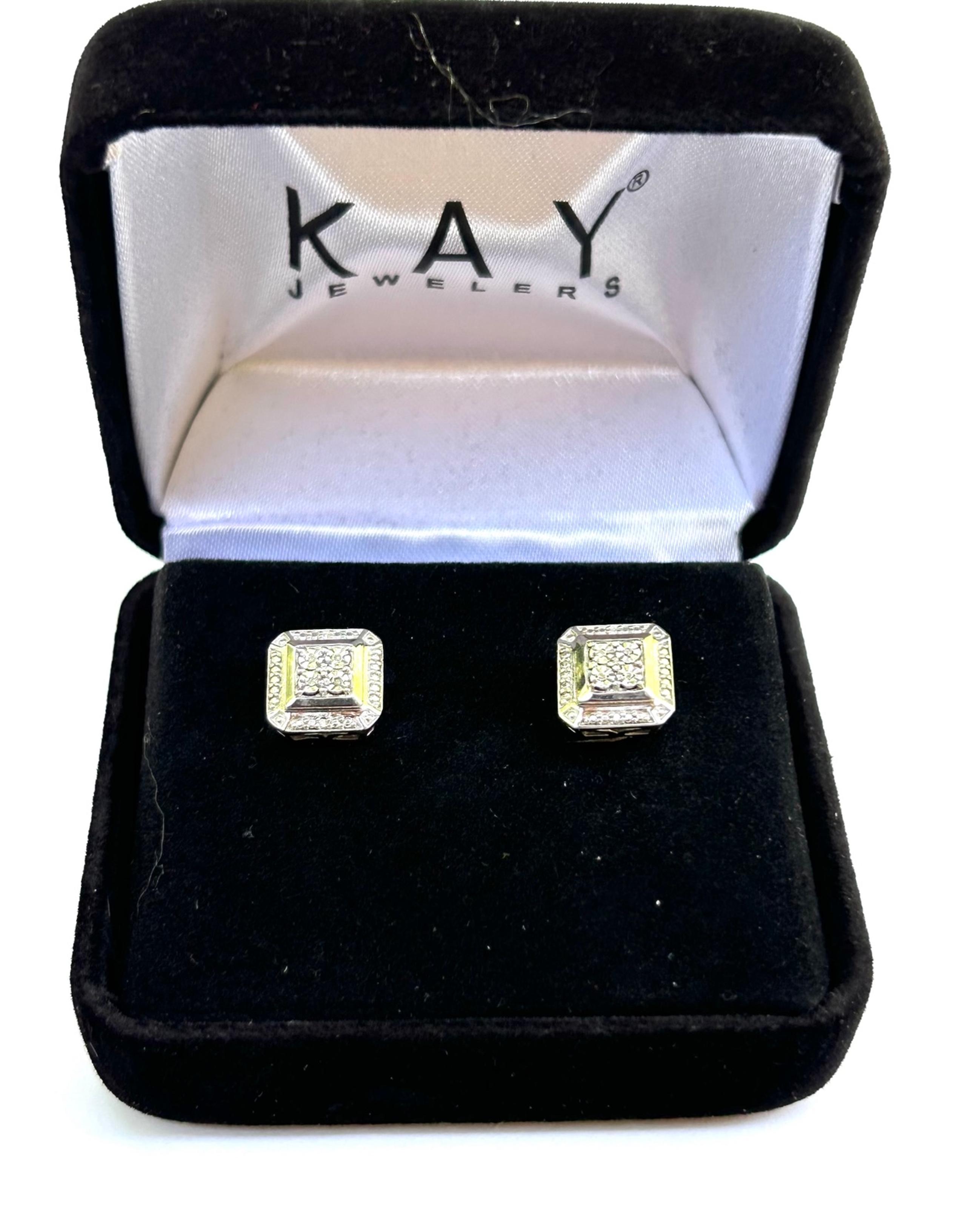 Sterling Silver 925 Kay Jewelers Earrings With Diamond Chips