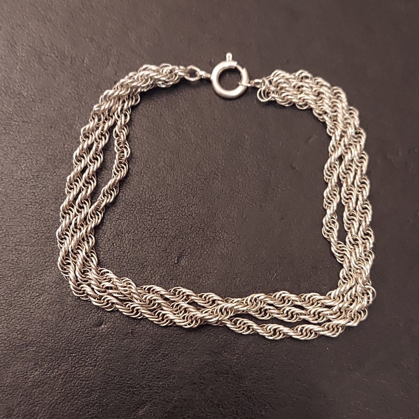 VIntage Sterling Silver Three Strand Rope Chain Bracelet 7.25