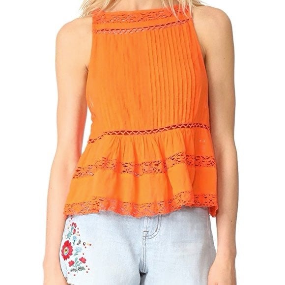 NWT Free People Firecracker Combo Orange Button Back Tank Top Medium Lace Cami