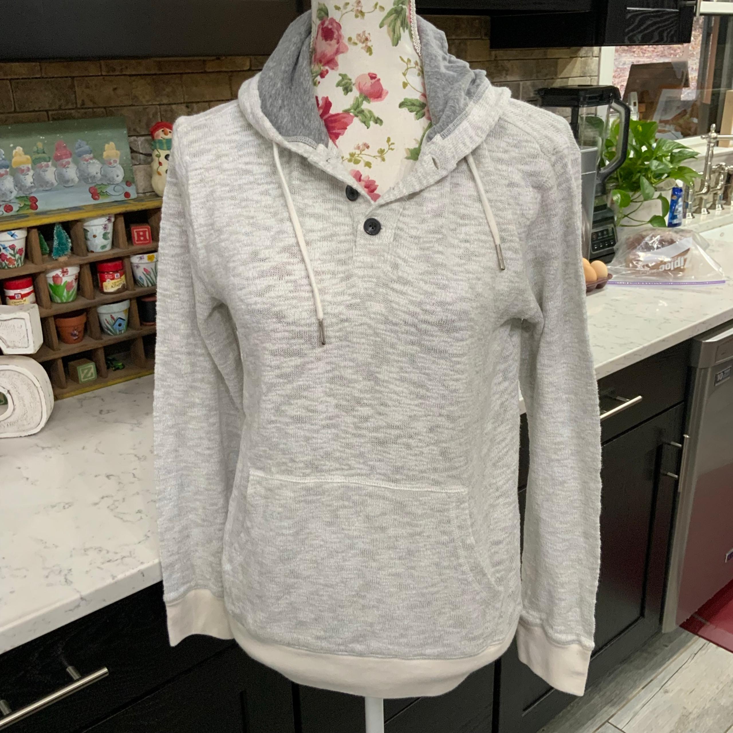 Old Navy Hoodie Women’s XS Baja Henley Hooded Pocket White Gray Comfy Cotton