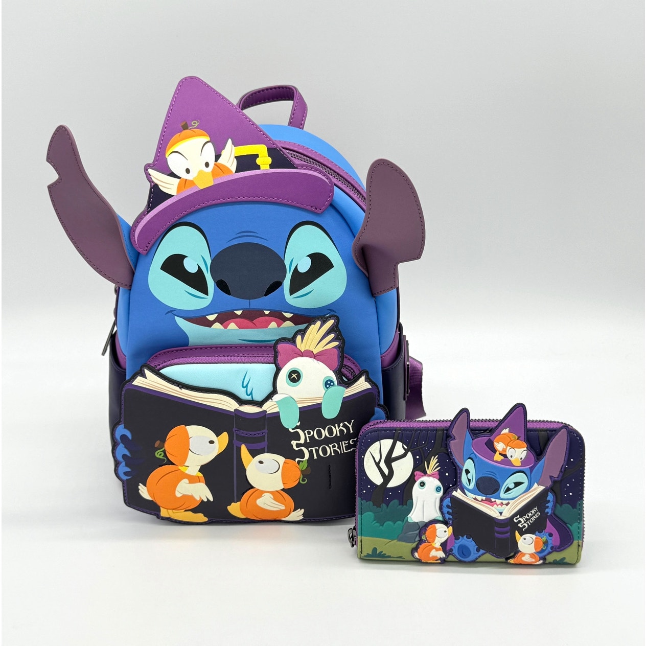 Loungefly Disney Stitch Spooky Stories Halloween Glow Backpack & Wallet Set New