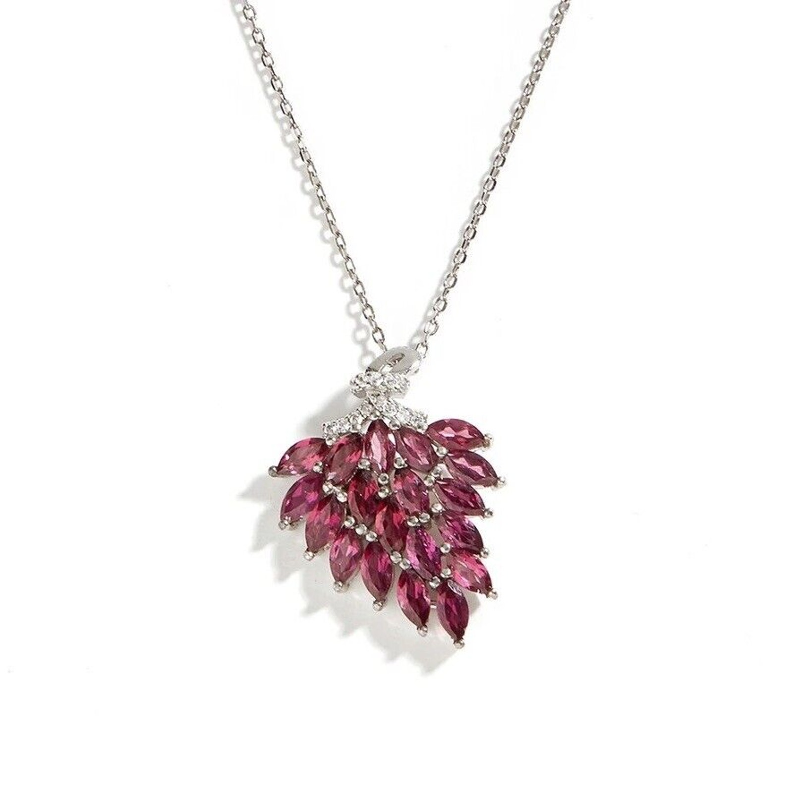 Rhodolite Garnet Cluster Pendant Necklace 4.8CT, Pink Garnet Pendant Necklace