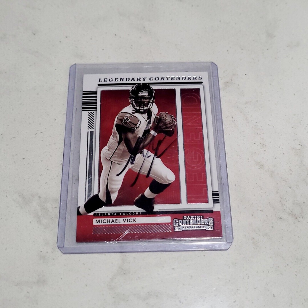 SIGNED Michael Vick w COA Atlanta Falcons 2021 Legendary Contenders Red Foil NFL